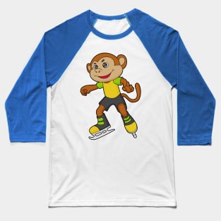 Monkey at Ice skating with Ice skates Baseball T-Shirt